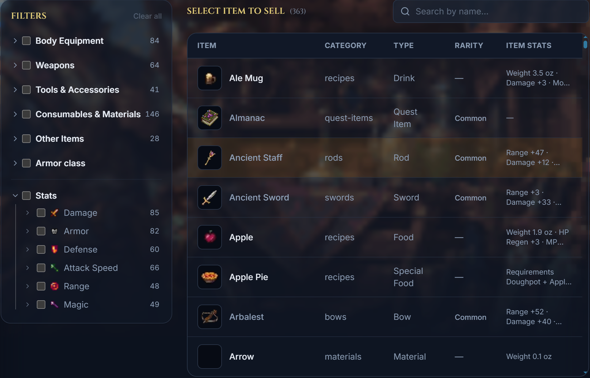 Create offer item picker with Compendium-style filters and search