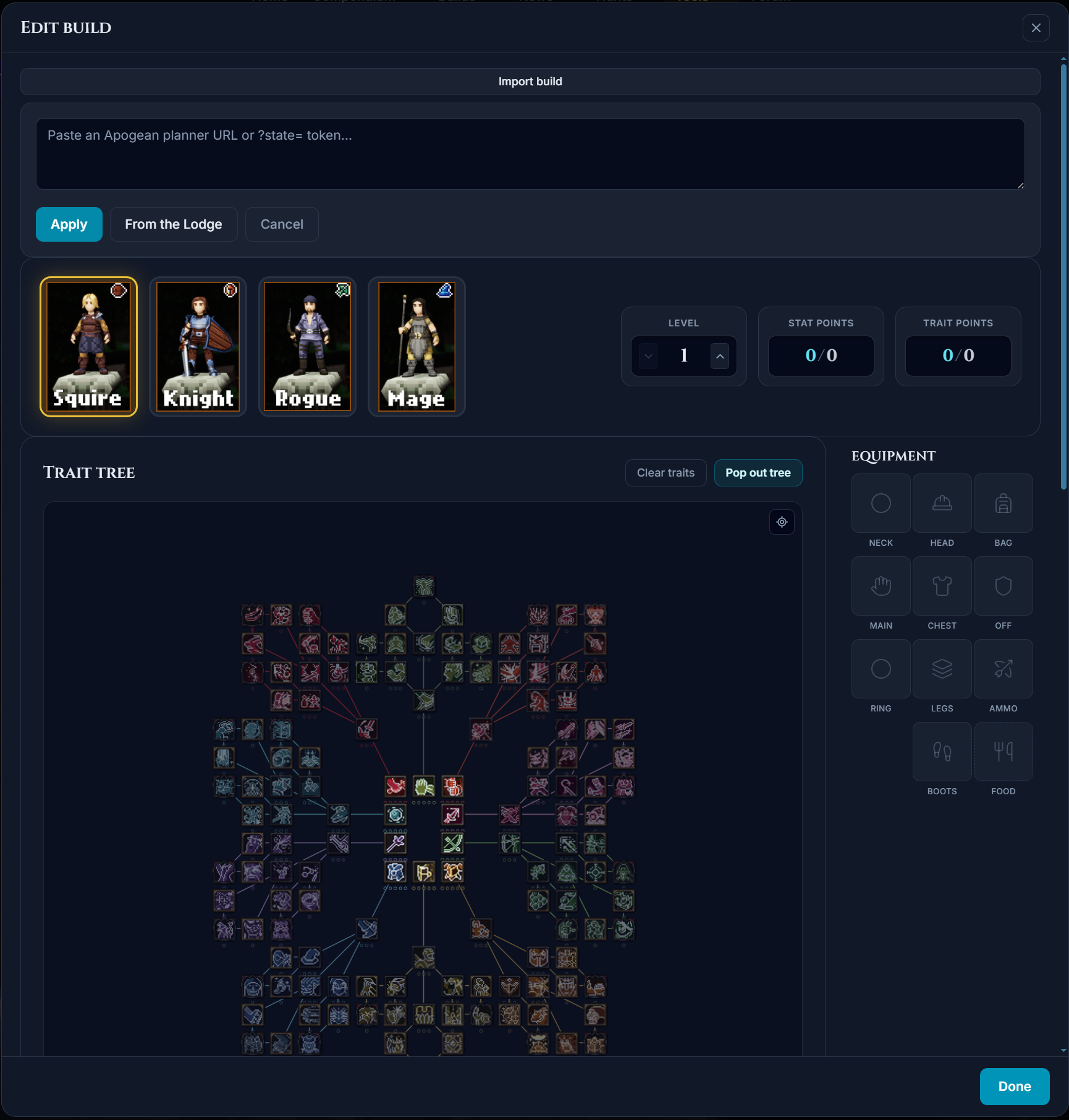 Party card with a loaded build and edit controls