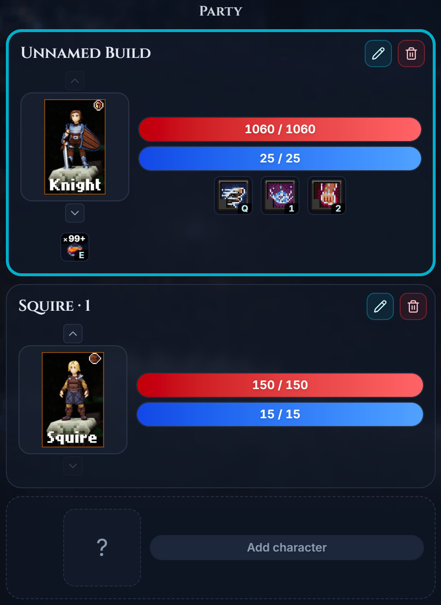 Party column with one or more builds on the stage