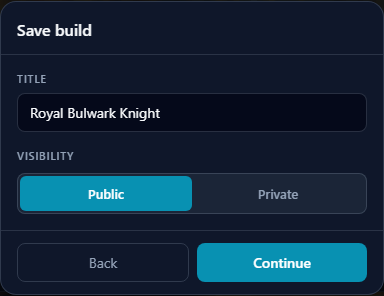 Save build dialog with title and visibility
