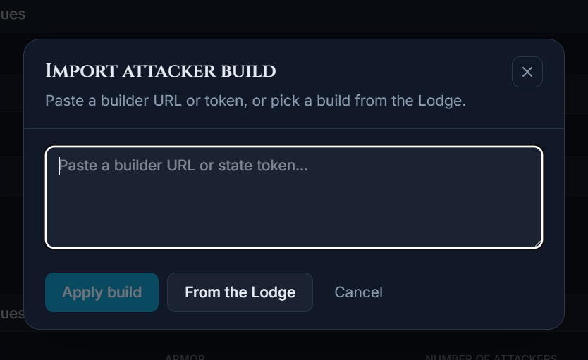 Build import dialog in Damage Calculator