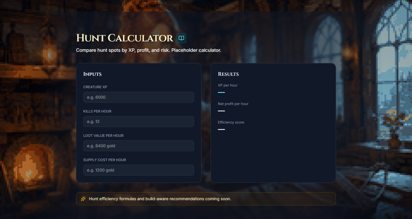 Hunt Calculator inputs panel