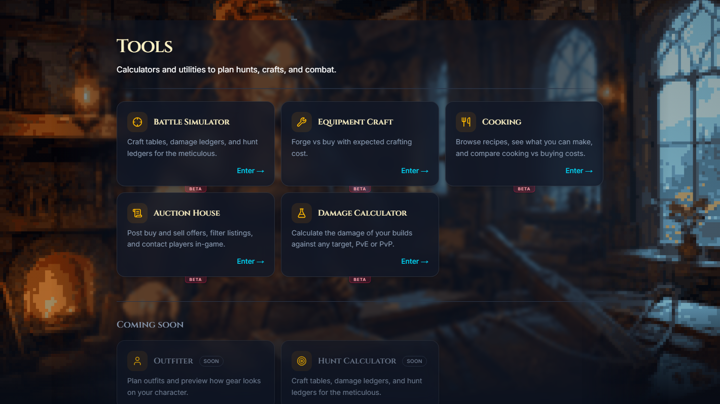 Tools landing page with calculator cards